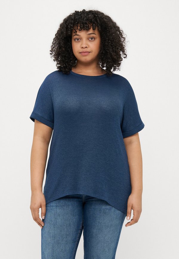 Vero Moda Curve VMCBRIANNA O NECK  - Print T-shirt - dark denim/china blue melange