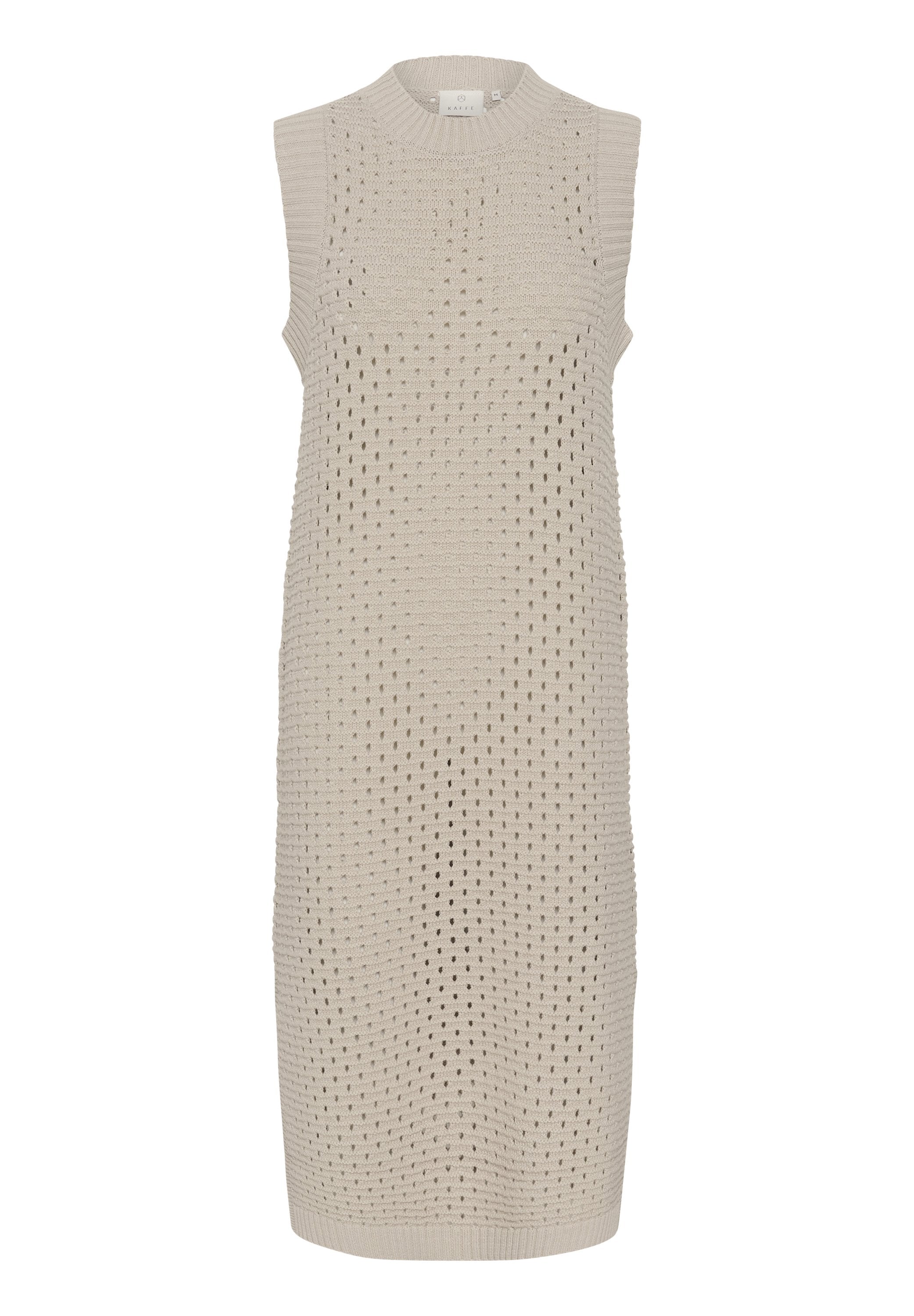 Strickärmeloses Kleid in hellbeige mit einem strukturierten Spitzenmuster, runder Ausschnitt und geradem Saum, das eine lässige Passform bietet.