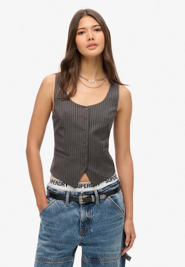 Superdry & Co SATIN BACK WAISTCOAT - Waistcoat - charcoal pinstripe
