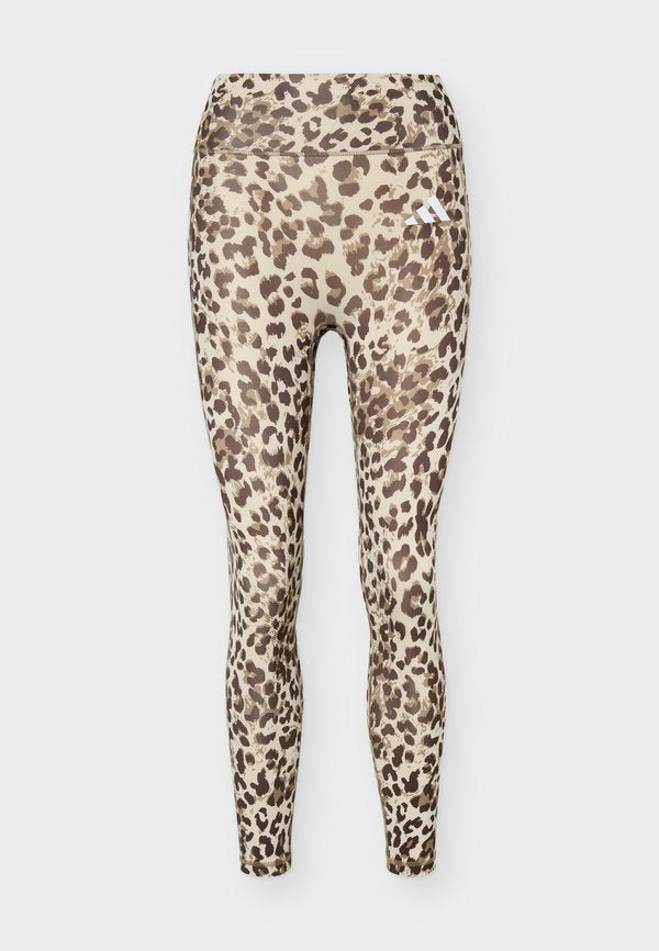 adidas Performance OPTIMÉ ESSENTIALS 3 STRIPES LEOPARD 7/8 - Leggings - beige/khaki six/dark brown