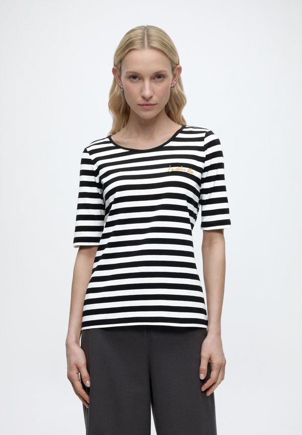 TOM TAILOR T-SHIRT SMALL EMBRO - Print T-shirt - black white stripe