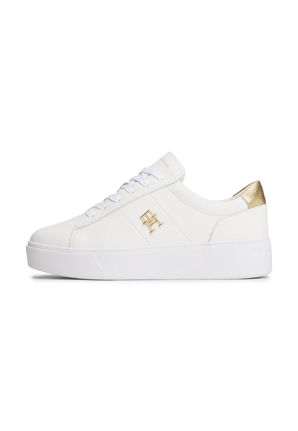 METALLIC HEEL LEATHER PLATFORM COURT TRAINERS Media 1