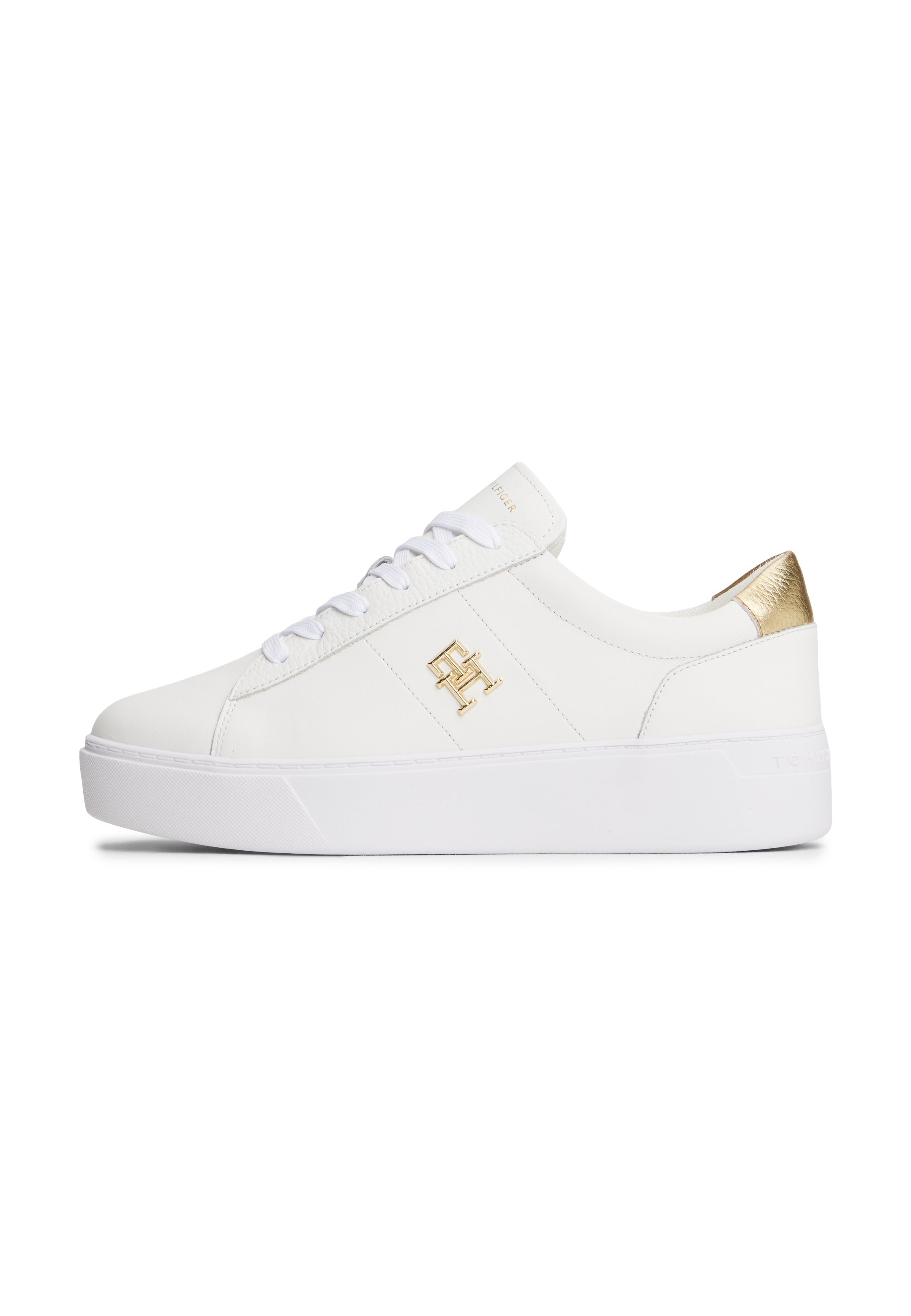 METALLIC HEEL LEATHER PLATFORM COURT TRAINERS Media 1