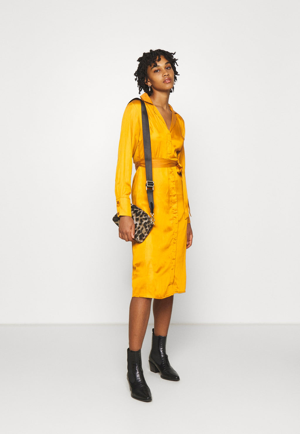 NU-IN BELTED LAPEL COLLAR MIDI DRESS