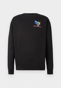 Schwarzer langärmeliger Sweatshirt mit Rundhalsausschnitt und kleinem buntem O'Neill-Logo sowie Grafik auf der linken Brust.