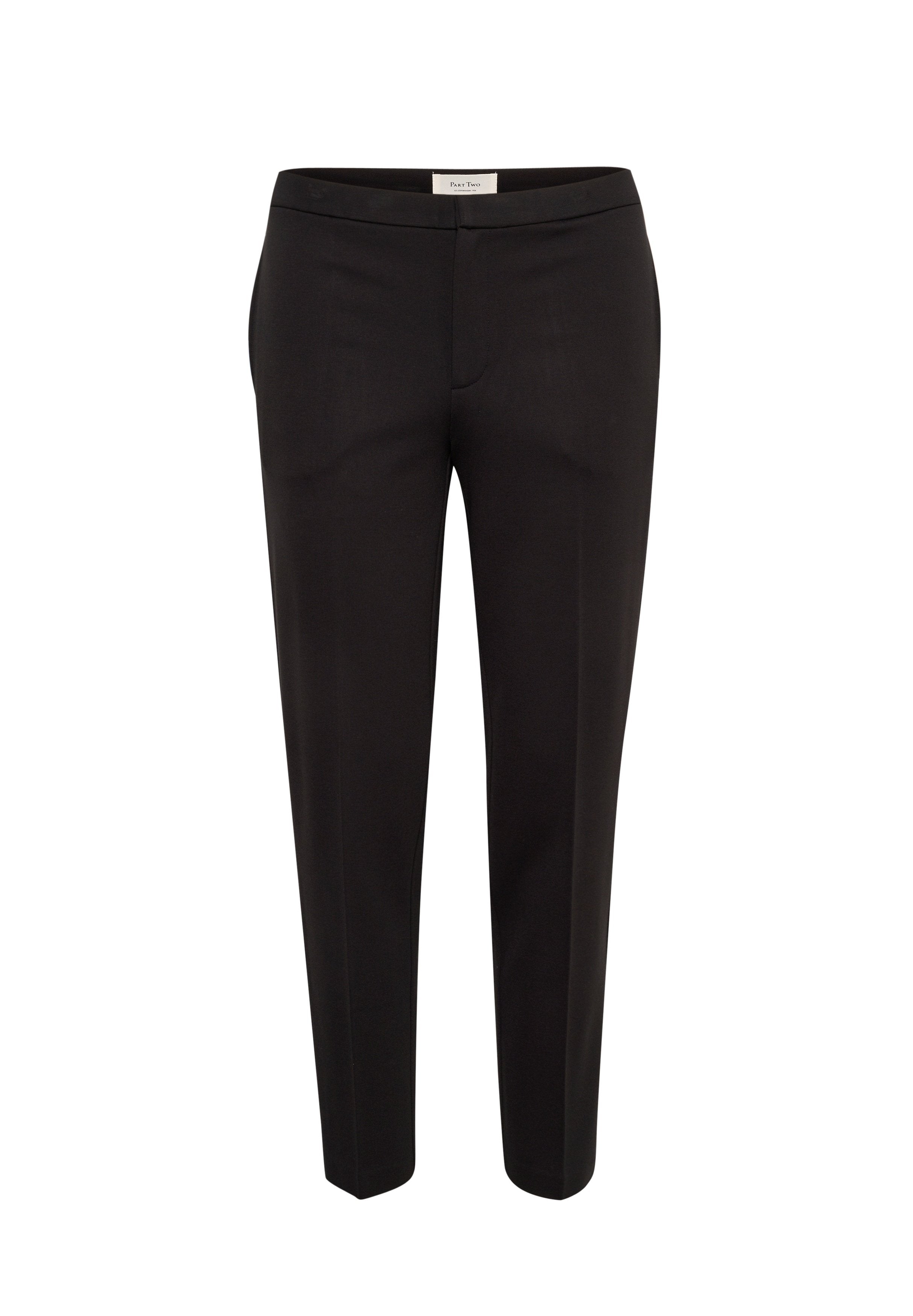 Schwarze maßgeschneiderte Hosen mit schlanker Passform, glatter Textur, mittelhohem Bund und minimalistischem Design. Geeignet für formelle oder lässige Anlässe.