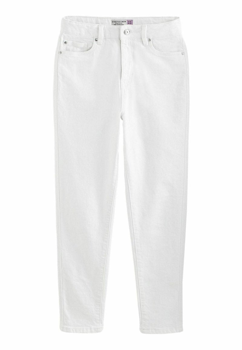 Weiße Denim-Jeans mit geradem Schnitt, ausgestattet mit fünf Taschen, Metallbeschlägen und dezenten Nähdetails. Hergestellt aus elastischem Material.