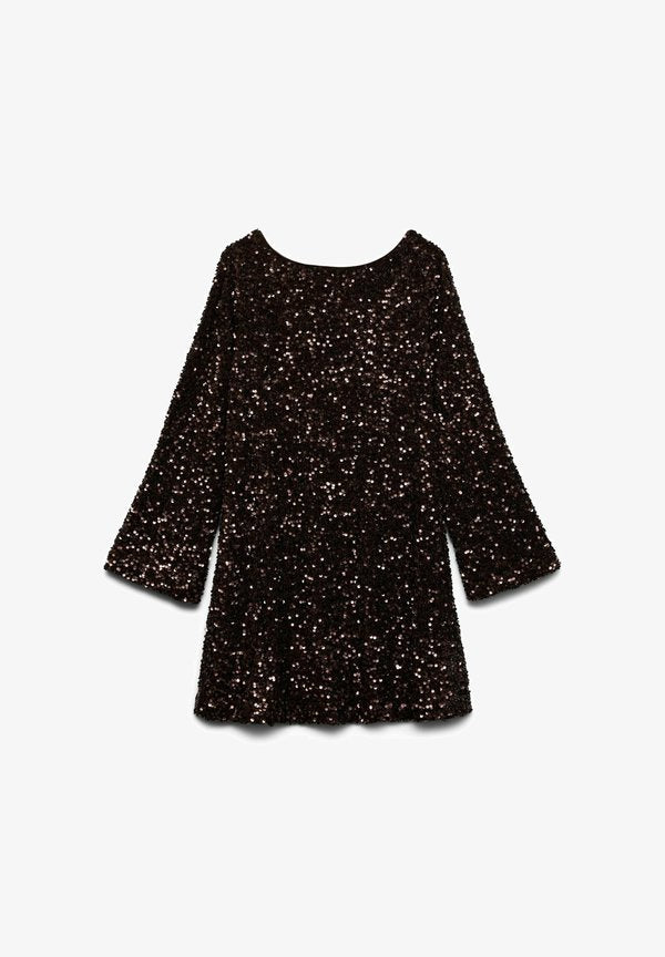 Vero Moda VMLAILA LS SEQUIN BOW EXP - Cocktail dress / Party dress - downtown brown