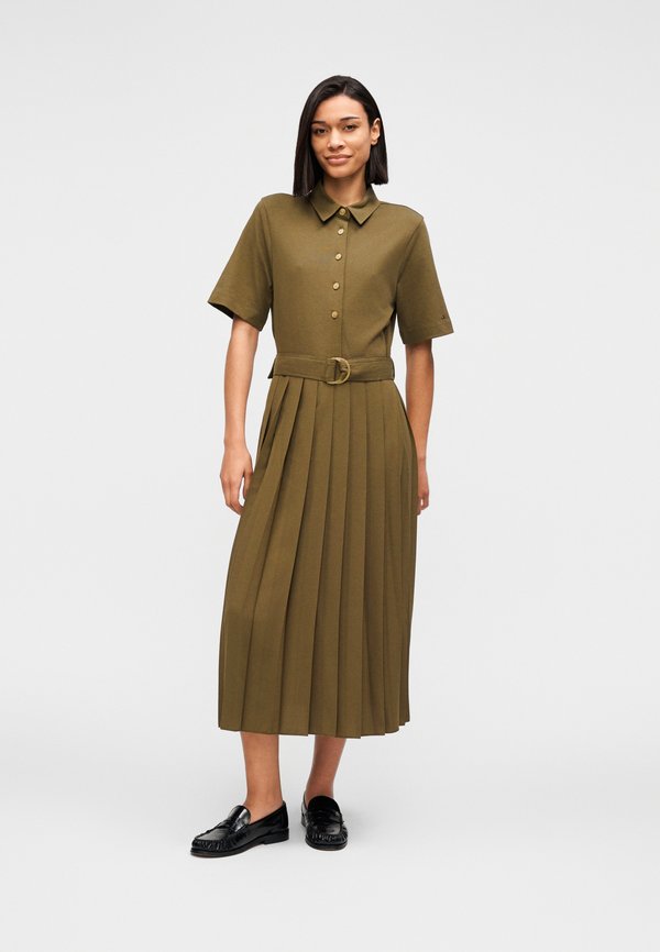Tommy Hilfiger GOLD-TONE BUTTON BELTED MINI FLARE DRESS - Shirt dress - mediterranean olive