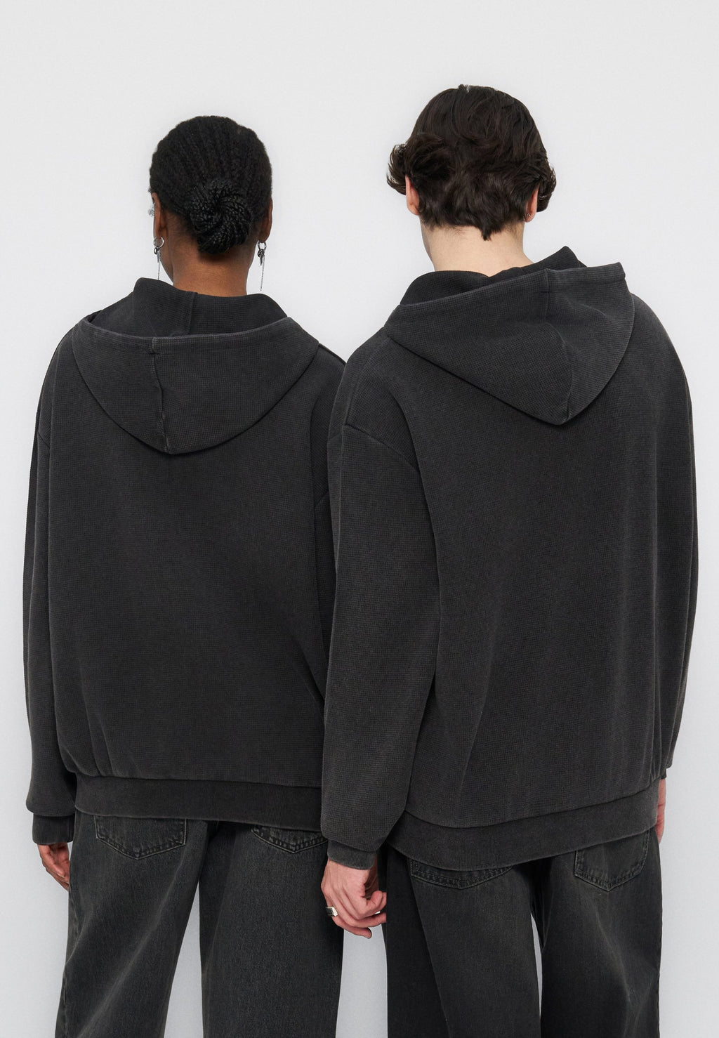 YOURTURN WAFFLE BOXY FIT ZIP-UP HOODIE