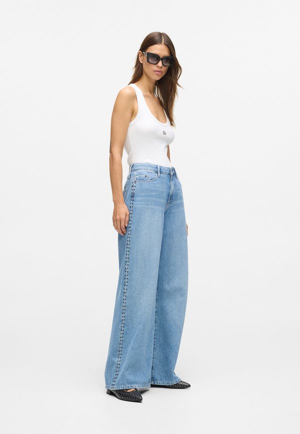 KARL LAGERFELD STUDDED SIGNATURE HIGH-RISE WIDE LEG