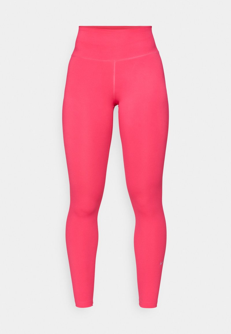 Figurbetonte Leggings in auffälligem Pink. Hergestellt aus glattem, dehnbarem Material mit einem hohen Bund. Beinhaltet ein kleines Logo im unteren Beinbereich.
