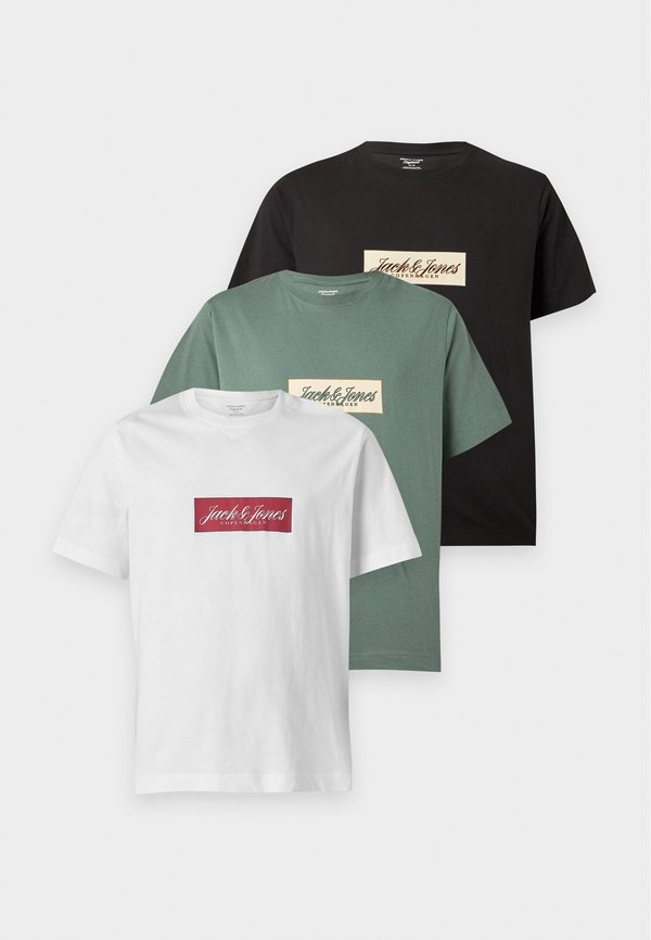 Jack & Jones JORNORREBRO BOX LOGO 3 PACK - Print T-shirt - laurel wreath/black/bright white