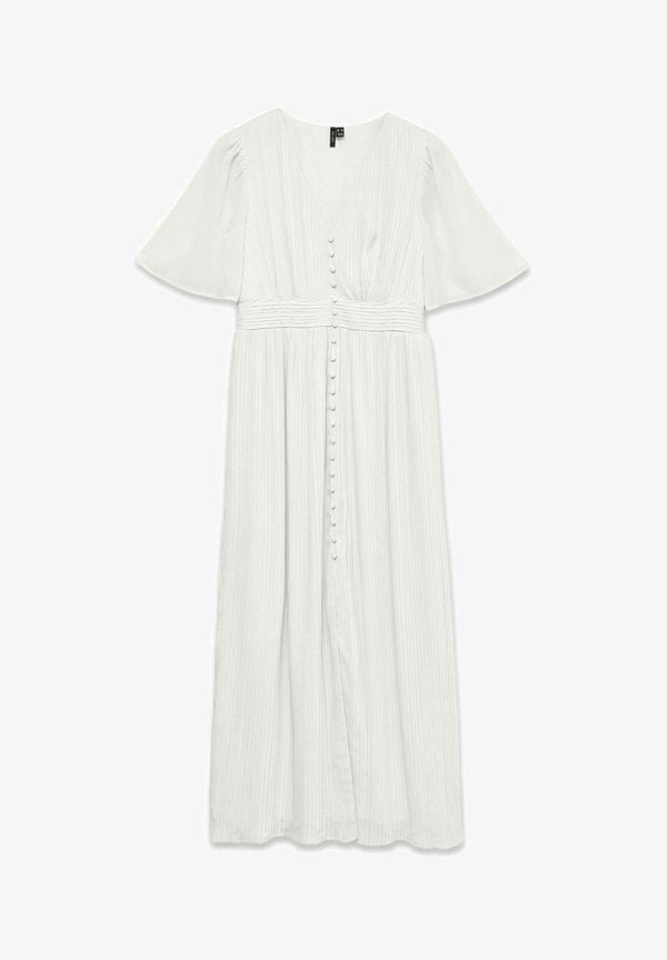 Vero Moda VMDORA 2/4 V-NECK PLISSE DRESS WVN EXP - Maxi dress - snow white
