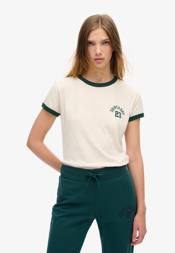 Superdry & Co ATHLETIC ESSENTIALS RINGER - Print T-shirt - turtledove cream slub