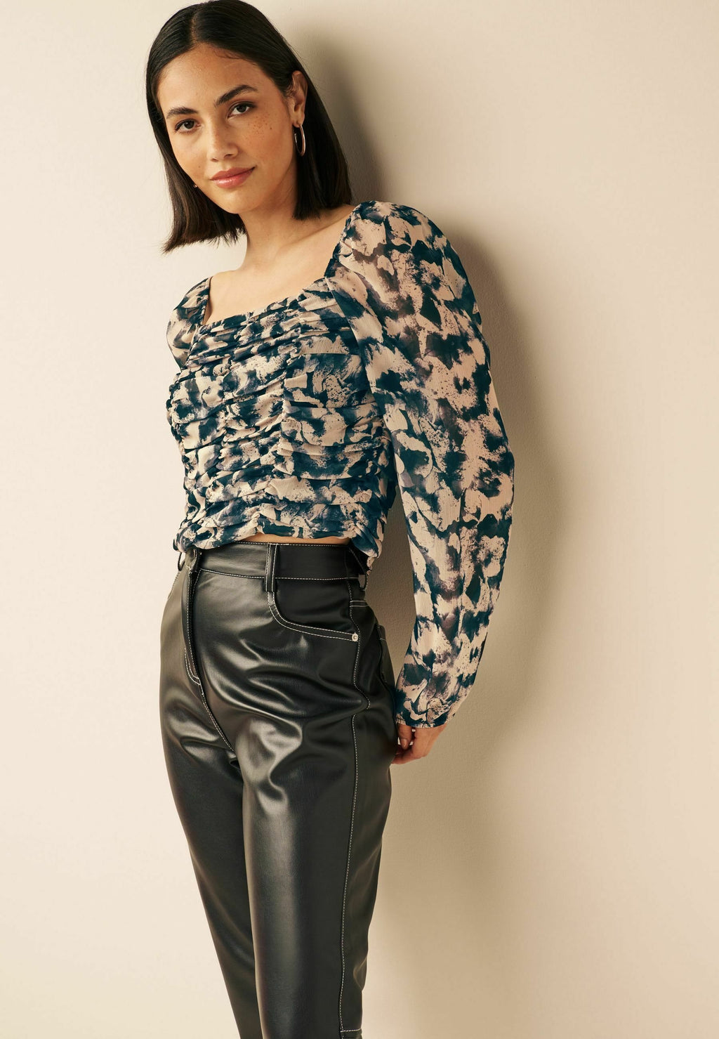 Next RUCHED LONG SLEEVE GEORGETTE TOP