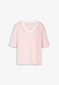 TOM TAILOR TOM TAILOR T-SHIRT OVERSIZE T-SHIRT MIT STREIFENMUSTER - Print T-shirt - white/coral irregular stripe