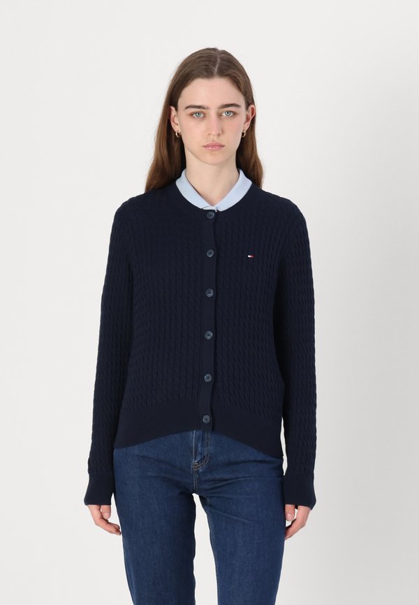 Tommy Hilfiger CABLE KNIT CREW NECK CARDIGAN - Cardigan - dark night navy