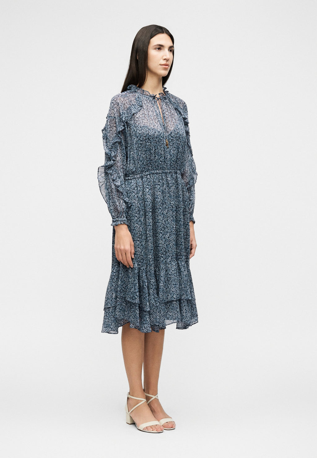 MICHAEL Michael Kors FLORAL RUFFLE MIDI DRESS