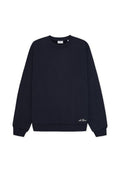 Marineblaues Sweatshirt in entspannter Passform, aus Baumwollmischung, mit geripptem Rundhalsausschnitt und Bündchen. Verfügt über ein kleines Logo-Akzent nahe dem Saum.