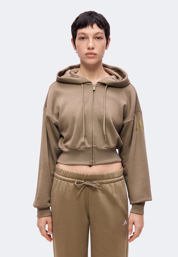 adidas Sportswear ESSENTIALS CONTEMPORARY  FULL ZIP HOODED JACKET - Zip-up sweatshirt - khaki six