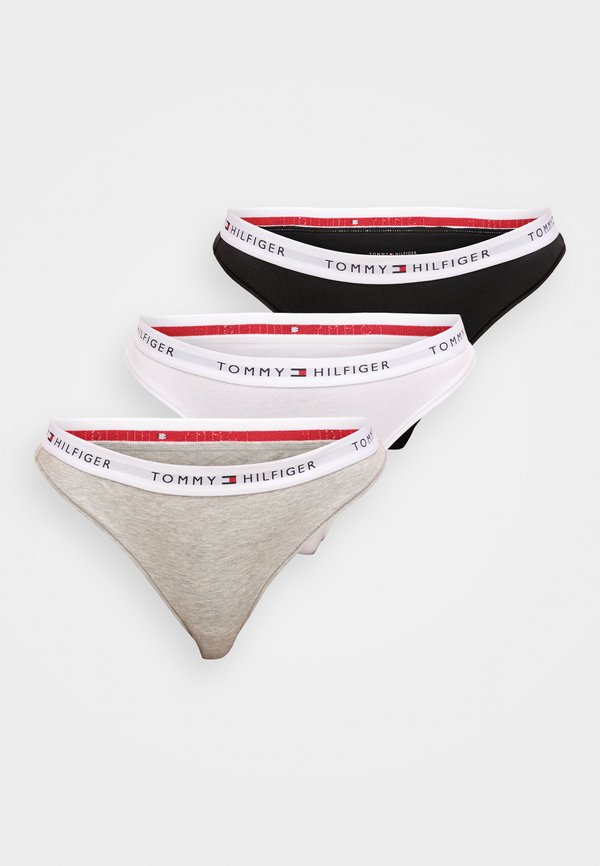 Tommy Hilfiger THONG 3 PACK - Thong - medium grey heather/white/black
