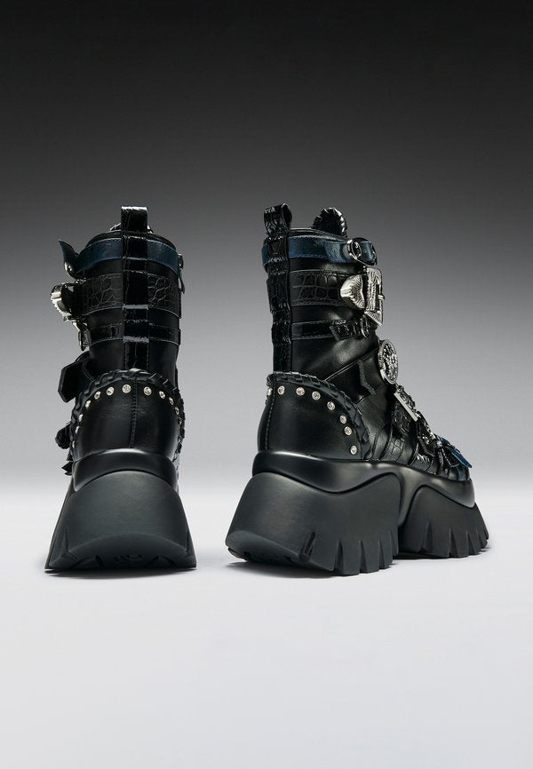 Koi Footwear ENCHAINED BELT MONSTER BOOTS - BLACK