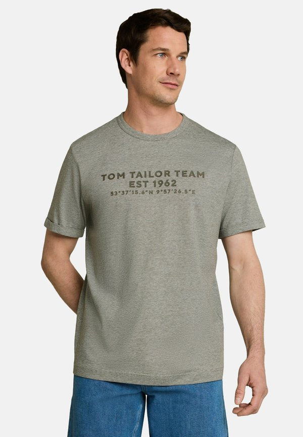 TOM TAILOR T-SHIRT MIT LOGO-PRINT - Print T-shirt - deep green white stripes
