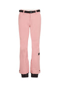Rosa Schneehose mit einem verstellbaren schwarzen Gürtel, zwei Fronttaschen, ausgestellt geschnittenen Beinen, elastischen Bündchen und einem Logopatch auf der linken Seite.