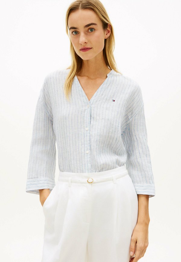 Tommy Hilfiger RELAXED FIT PURE HALF SLEEVE  - Blouse - chalk stp ecru blue orbit