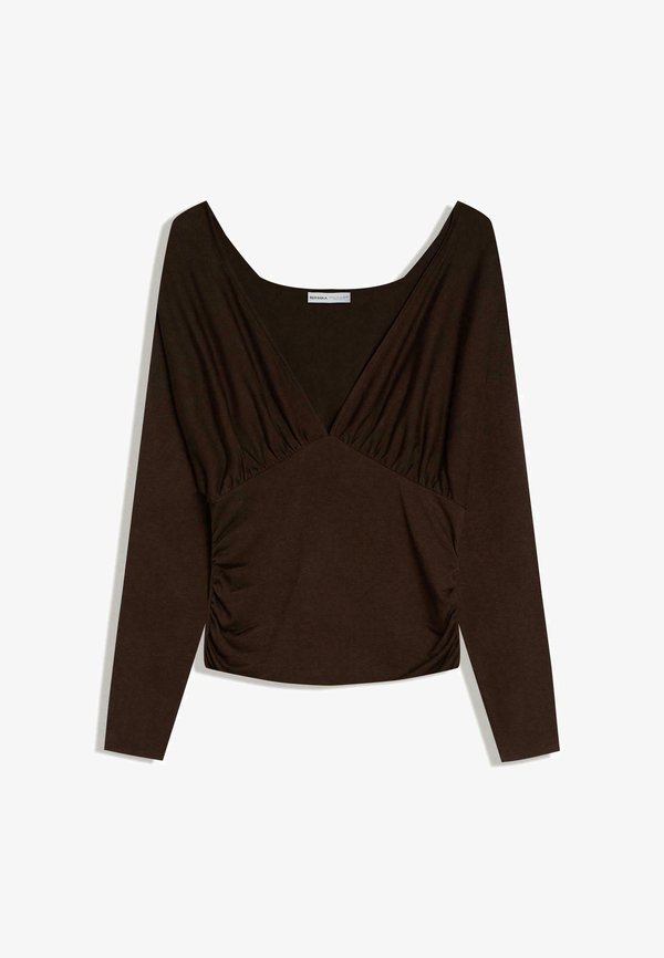 Bershka WITH GATHERED DETAIL - Long sleeved top - dark brown