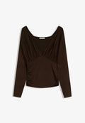 Bershka WITH GATHERED DETAIL - Long sleeved top - dark brown