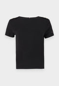 Tommy Hilfiger GOLD-TONE BUTTON SLIM BOAT NECK T-SHIRT - Print T-shirt - black