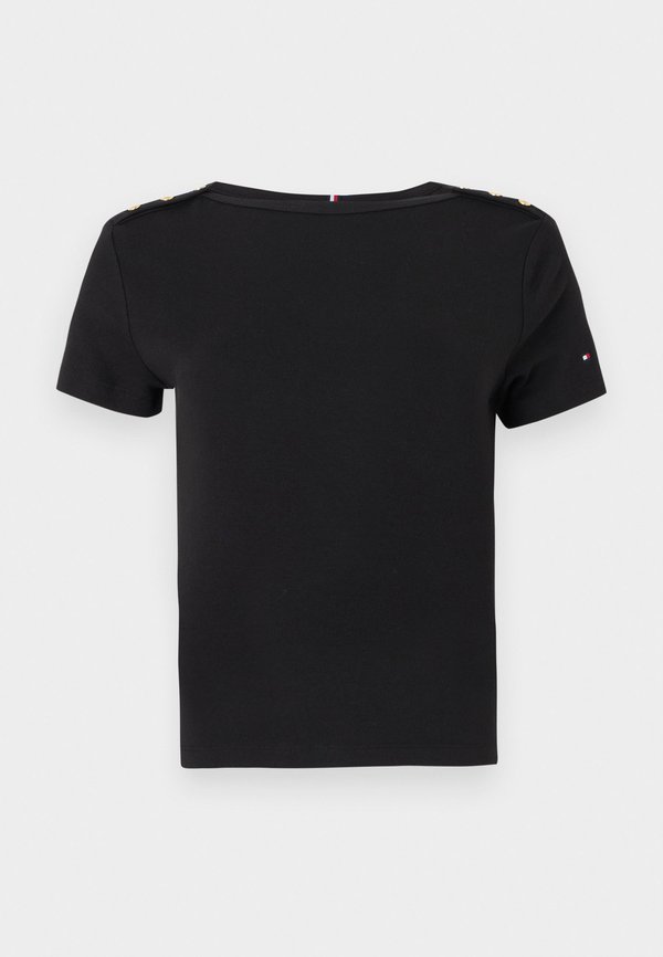 Tommy Hilfiger GOLD-TONE BUTTON SLIM BOAT NECK T-SHIRT - Print T-shirt - black