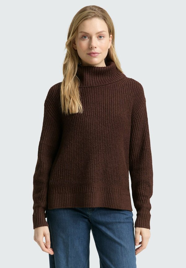 TOM TAILOR LOOSE FIT ROLLKRAGEN - Jumper - dark pecan brown melange