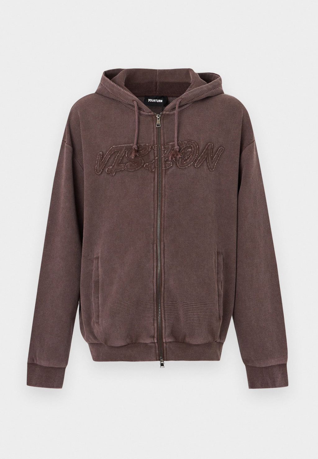 YOURTURN WAFFLE BOXY FIT ZIP-UP HOODIE