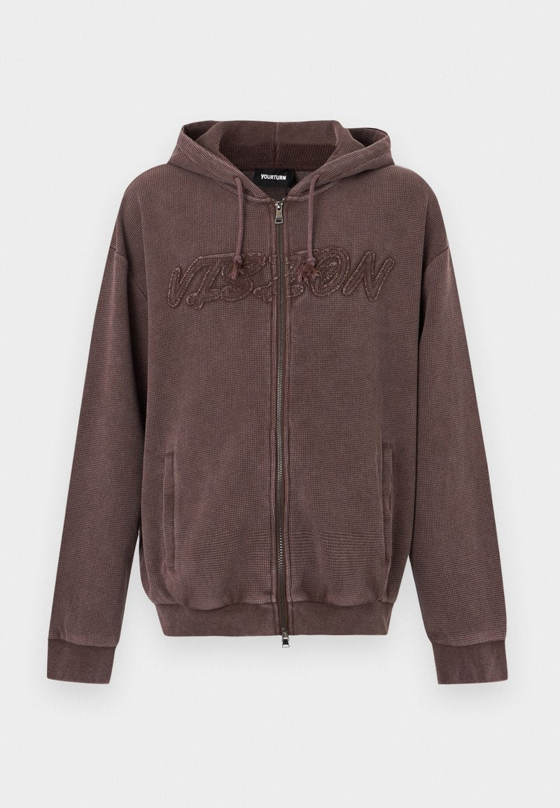 WAFFLE BOXY FIT ZIP-UP HOODIE Media 1
