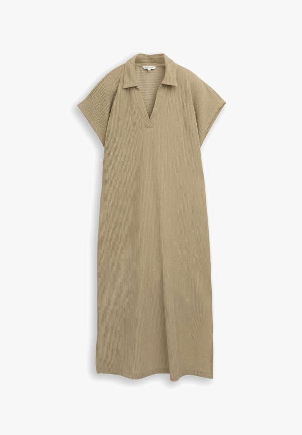 TOM TAILOR MIDI-KLEID MIT POLOKRAGEN - Day dress - olive white structure
