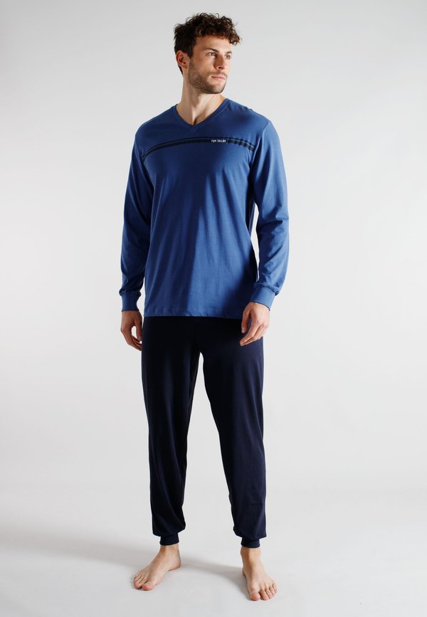 TOM TAILOR LANG  BÜNDCHEN V-AUSSCHNITT SINGLE SET - Pyjama set - blau