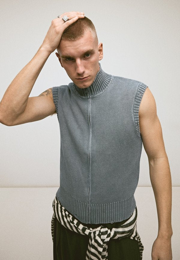 Bershka WASH - VEST - Waistcoat - blue