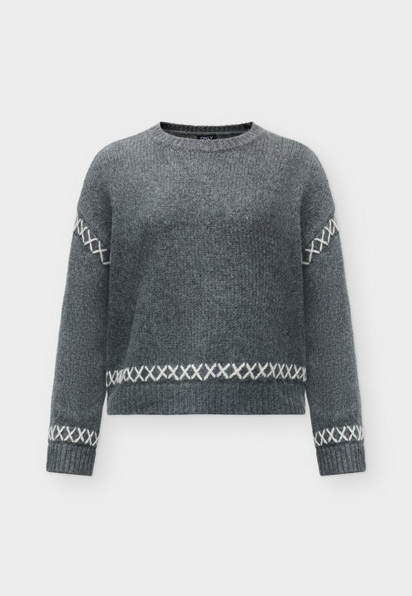 ONLY ONLAMANDA O NECK DETAIL - Jumper - dark grey melange/cloud dancer