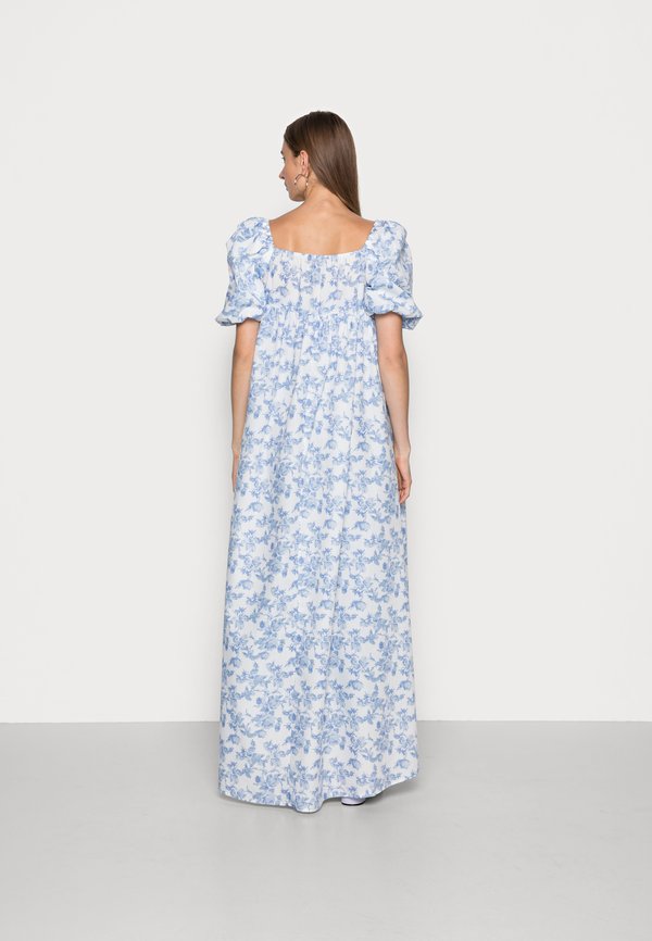 IN THE STYLE LORNA LUXE BLUE FLORAL PUFF SLEEVE TIE FRONT LONGLINE BLOUSE