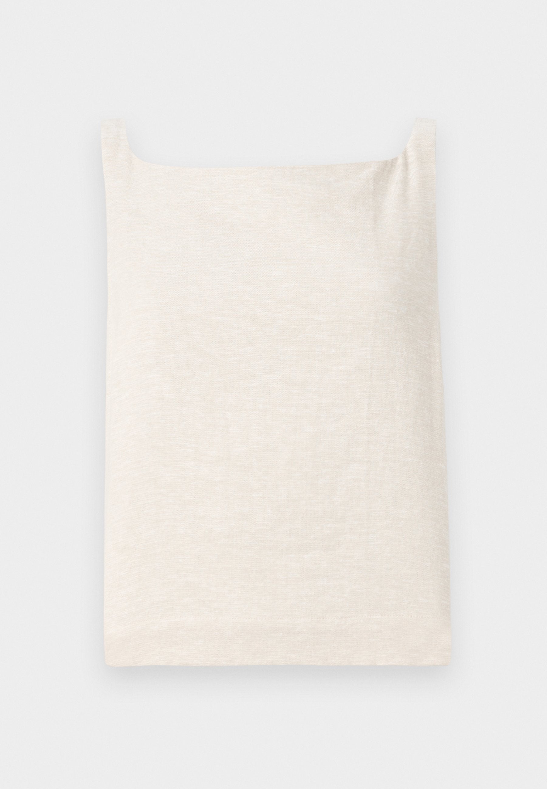 Beige ärmelloses Oberteil mit quadratischem Ausschnitt. Weicher, strukturierter Stoff. Einfaches Design mit geradem Saum und ohne zusätzliche Muster oder Akzente.