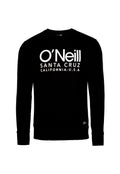 Schwarzer Hoodie aus weichem Material, mit Rundhalsausschnitt und langen Ärmeln. Großer weißer Text mit der Aufschrift "O'Neill SANTA CRUZ CALIFORNIA-U.S.A."