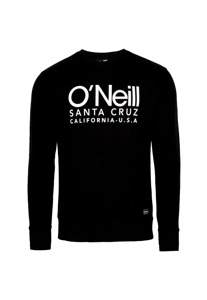 Schwarzer Hoodie aus weichem Material, mit Rundhalsausschnitt und langen Ärmeln. Großer weißer Text mit der Aufschrift "O'Neill SANTA CRUZ CALIFORNIA-U.S.A."
