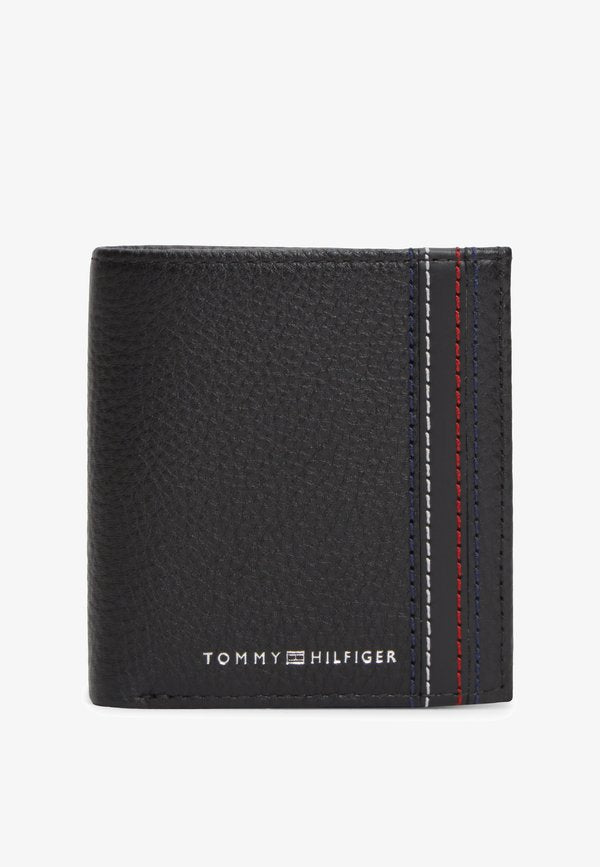 Tommy Hilfiger LOGO PEBBLE GRAIN LEATHER TRIFOLD WALLET - Wallet - black