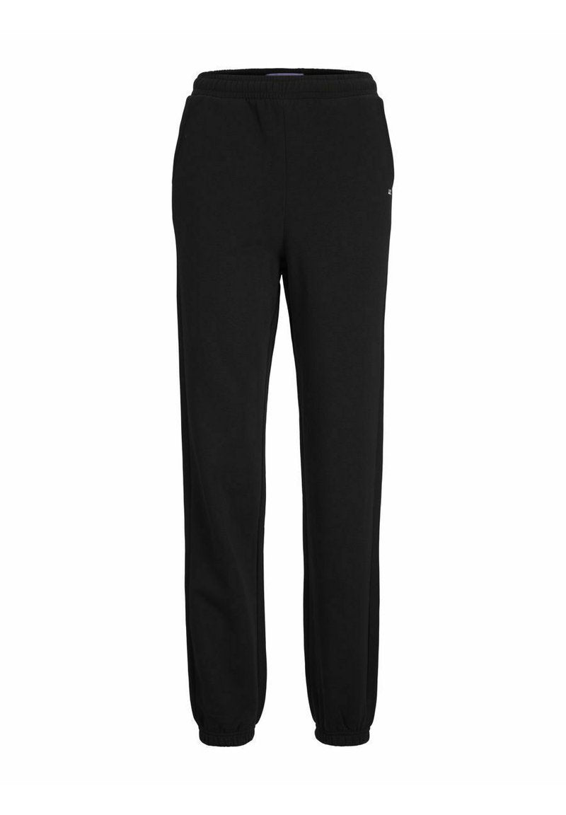 Schwarze Jogginghose aus weichem Material, mit einem elastischen Bund, gerippten Knöcheln und einem lässigen Schnitt. Keine sichtbaren Logos oder Muster.