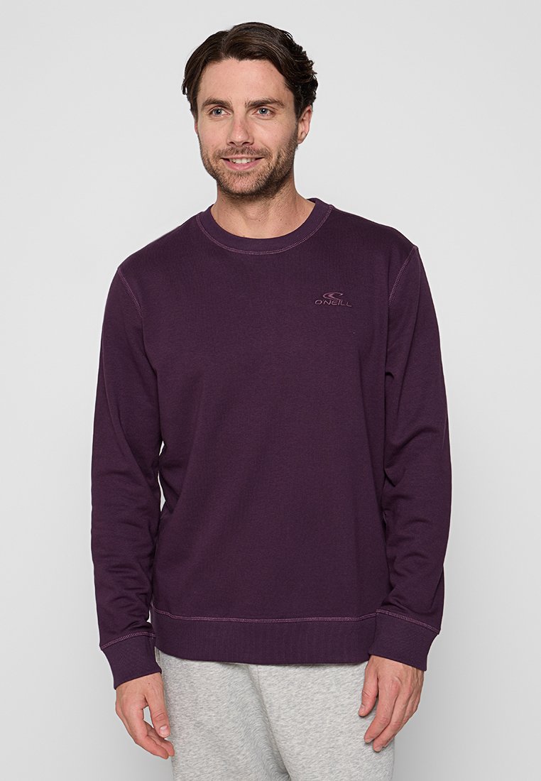 Dunkellila Sweatshirt aus weichem Stoff. Verfügt über einen Rundhalsausschnitt, lange Ärmel, gerippte Bündchen und ein kleines Logo auf der Brust.