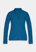 Blaue strukturierte Langarmjacke mit durchgehendem Frontreißverschluss und Stehkragen, Slim Fit, auf weißem Hintergrund gezeigt.