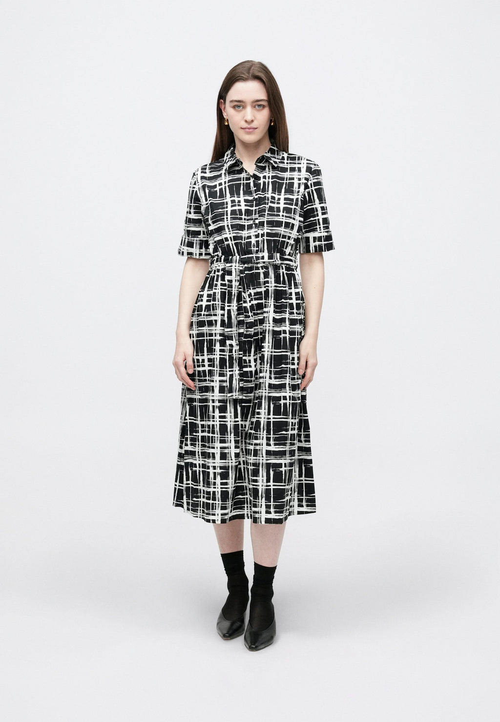 DKNY COLLARED BUTTON DOWN FIT FLARE